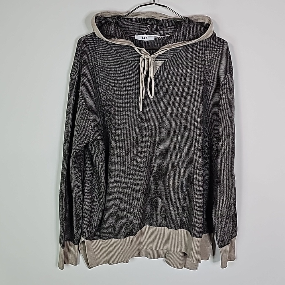 LIT large gray and tan hooded sweater